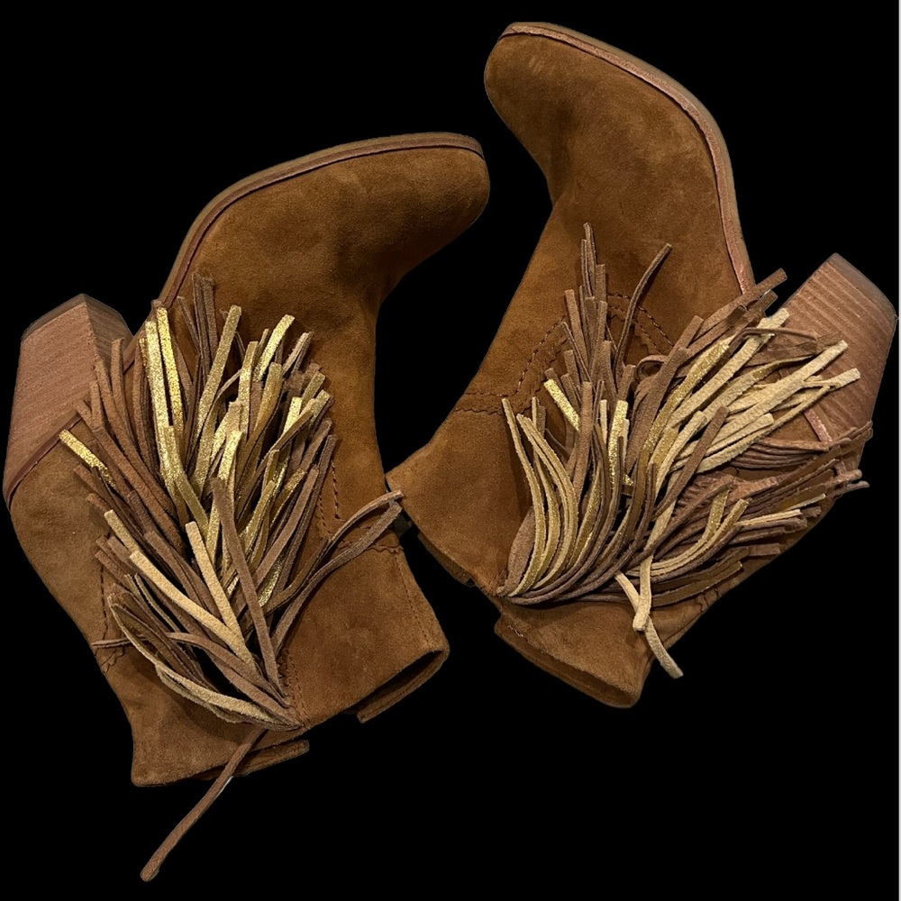 Sam Edelman Tan Fringe Booties- size 8.5 Real Suede